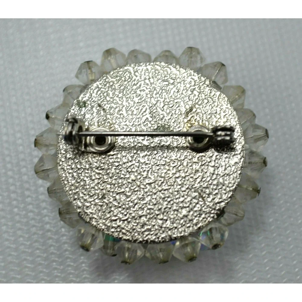 Vintage Clear Iridescent Beaded Cluster Brooch /‎ Pin 1.5